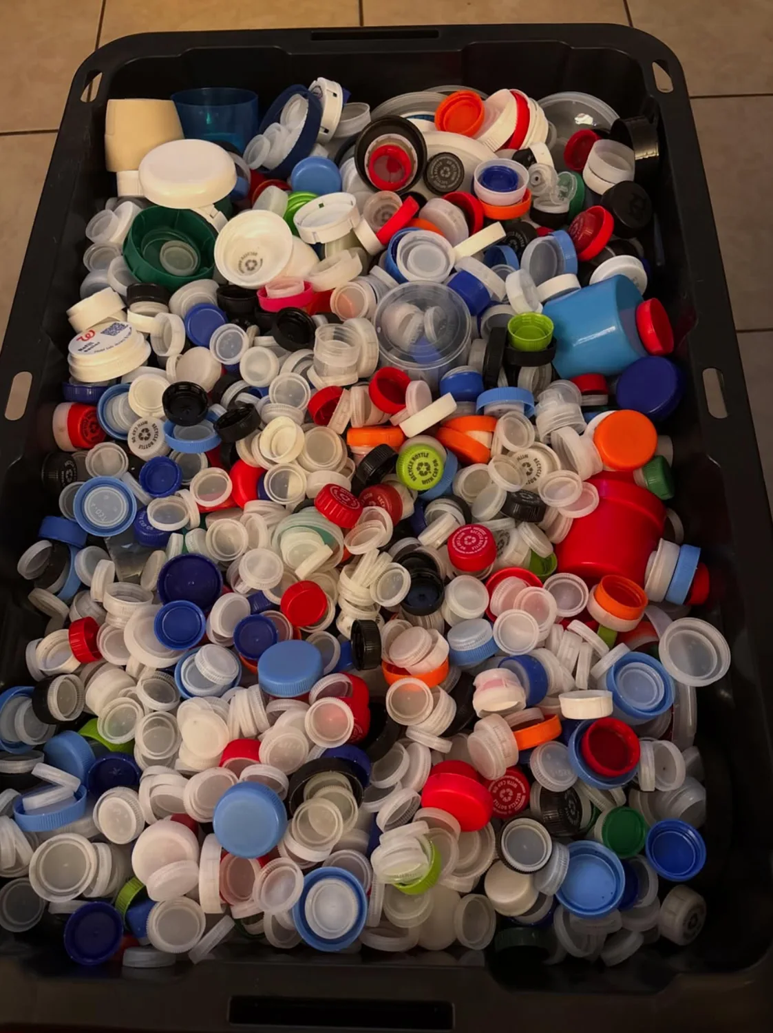 Plastic caps being gathered in the community